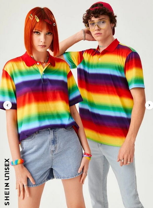 SHEIN UNISEX 1pc Rainbow Striped Polo Shirt Price ($13.00)