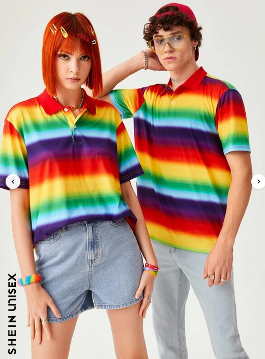 SHEIN UNISEX 1pc Rainbow Striped Polo Shirt Price($13.00)