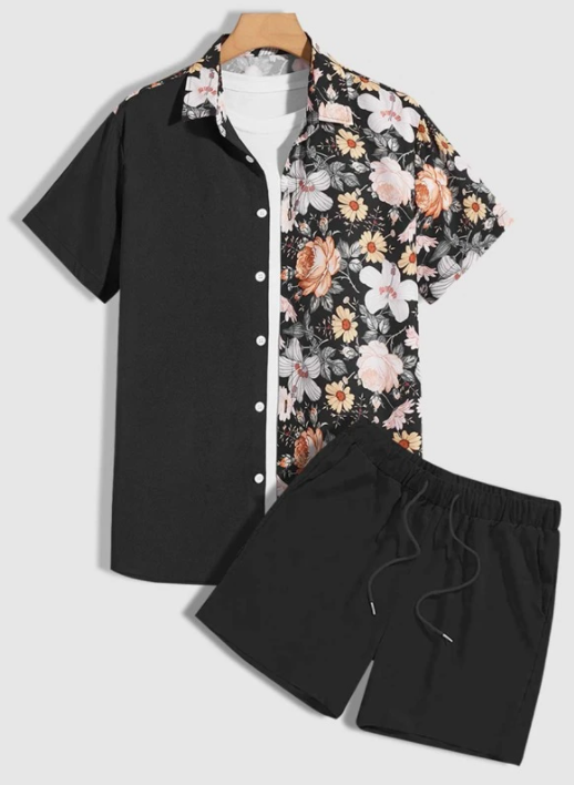 Men Floral Print Shirt & Drawstring Waist Shorts Without Tee Price($21.00)
